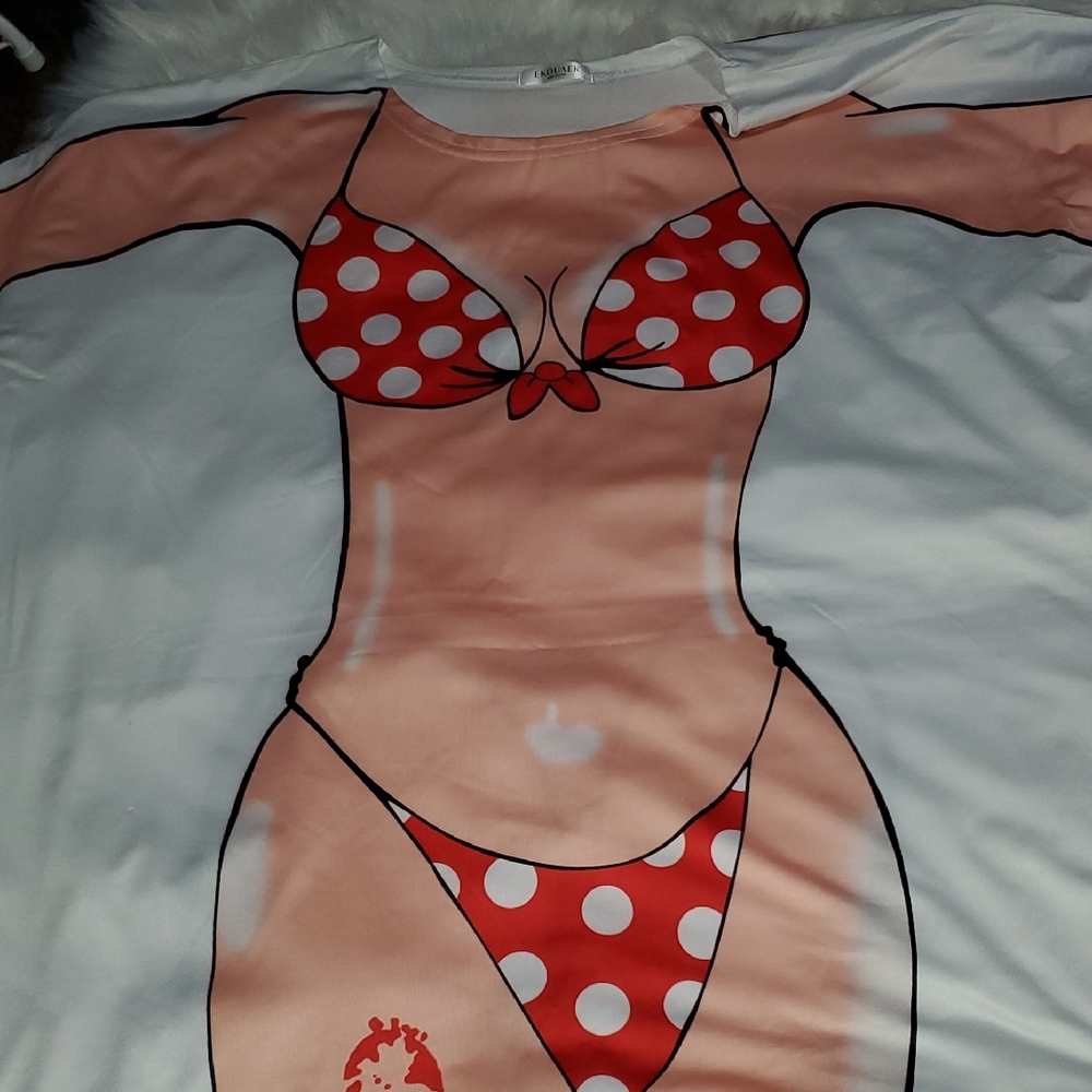 Polka Dot Bikini Graphic Cover Up Shirt